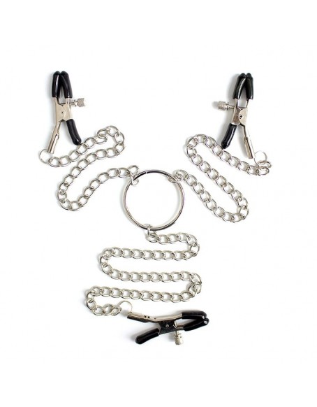 Bondage 3 Heads Nipple Clams with Soft Adjustable Rubber Clamps, Female Nipple Clamp Clitoral Stimulator Sex Toys for Couples, Rubber, Metal, Black, Mini O-rings, No Sharps, No Bore Marks, Burrs or Hooks