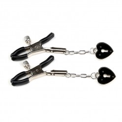 Mini Beginner Nipple Clamps with Black Lacquered Hearts, Female Sexual Bdsm Clips on Nipples, Metal Nippe Clamps, Light Weight, Each Clamp is Fully Adjustable