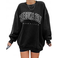 Hand Wash oversized sweatshirt Los Angeles California Printed Black Neck Pullover Sweatshirts  Fabric POLYESTER