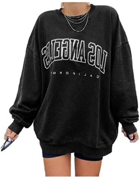 Hand Wash oversized sweatshirt Los Angeles California Printed Black Neck Pullover Sweatshirts  Fabric POLYESTER