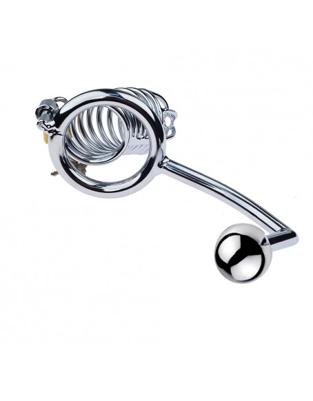 Chastity Butt Plug, Male Chastity Cage Butt Plug, Silver, Stainless Steel, 3 Rings
