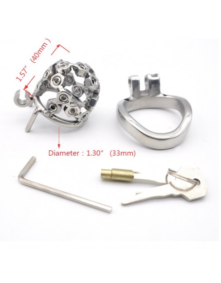 Spiked Chastity Cock Cage Male Device with 3 Rings Includes Lock and Key, Manual Mirror Polished