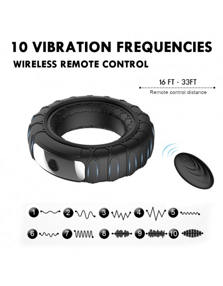 3 in 1 Remote Control Vibrating Cock Ring Delay Ejaculation, Adjustable Penis Ring with 10 Frequencies for Men, Silicone Black， Adult Sex Toys & Games
