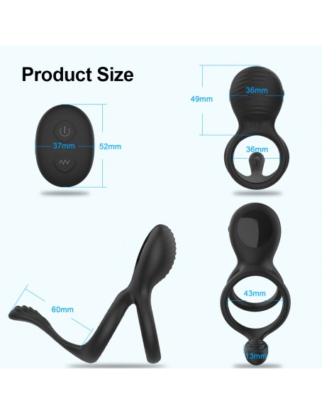 7 Vibration Modes Wireless Remote Control Penis Vibrators for Sex, 3 in 1 Black Male Rechargeable Cock Ring with Usb Rechargeable, Safe Silicone Vibrating Ring for Penis