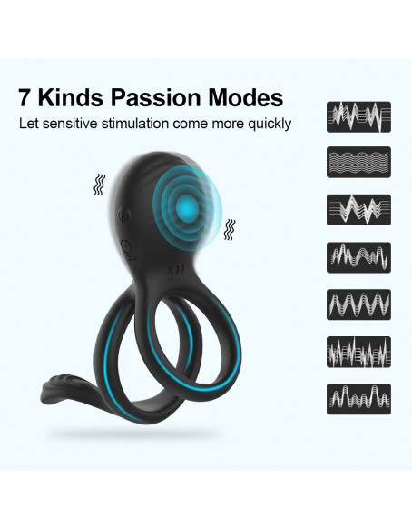 7 Vibration Modes Wireless Remote Control Penis Vibrators for Sex, 3 in 1 Black Male Rechargeable Cock Ring with Usb Rechargeable, Safe Silicone Vibrating Ring for Penis
