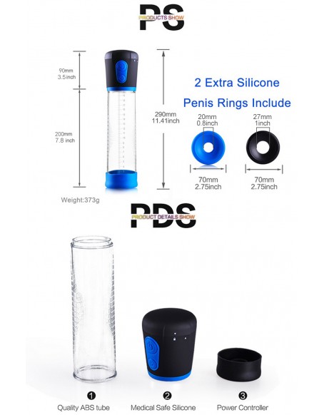 Cheap Vacuum Penis Enlargement Device with Multifrequency Suction Strengths, Vacuum Erection Device with Soft Comfortable Sleeve, Sex Toys-pumps & Enlargers, Electric Suction, Length: 11.41 Inch, Width: 2.75 Inch