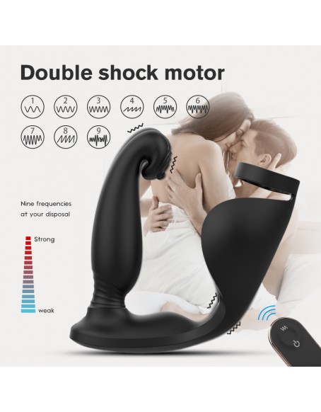 9 Patterns Prostate Massager with Cock Ring, Best Prostate Toy for Men, Women and Couple, Silicone Prostate Vibrators No Remote Control，double Shock Motor, Well Made