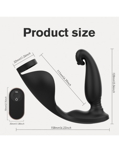 Black Women Male Prostate Massager, Vibrating Prostate Massager with 9 Frequency, a Prostate Massager with Double Shock Motor, Ergonomic Design, Silicone, Remote Control, 32ft Hands-free, Waterproof