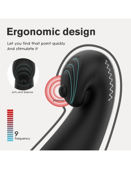 Black Women Male Prostate Massager, Vibrating Prostate Massager with 9 Frequency, a Prostate Massager with Double Shock Motor, Ergonomic Design, Silicone, Remote Control, 32ft Hands-free, Waterproof