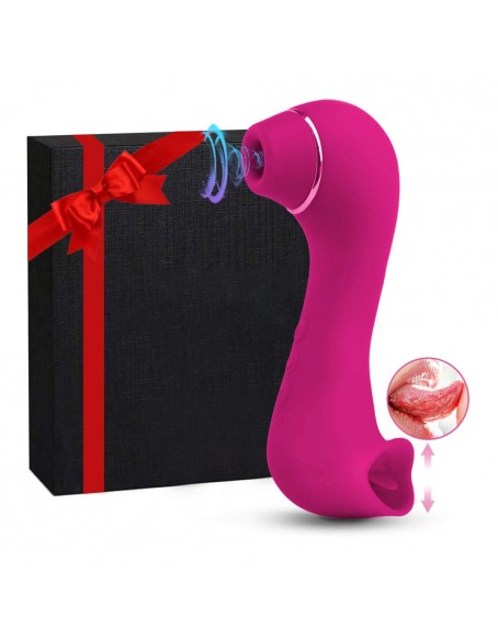 2 in 1 Clitoris G-spot Rabbit Stimulator Vibrator with 10 Vibration Modes, Women Rechargeable Silicone Clit Sucker Vibrator with Sucking & Licking Dual Pleasure, Clit Sex Toys Dildo Tongue Vibrator for Female and Couples