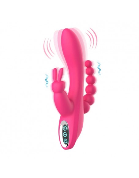 3 in 1 G Spot Rabbit Vibe Dildo Massager for Women Clitoris Stimulation with 7 Powerful Vibrations, Clit Anal Stimulating Bunny Vibrator Sex Toy for Couples, Quiet Dual Motors, Rabbit Sexy Toys, Silicone, Pink & Purple, Waterproof Rechargeable