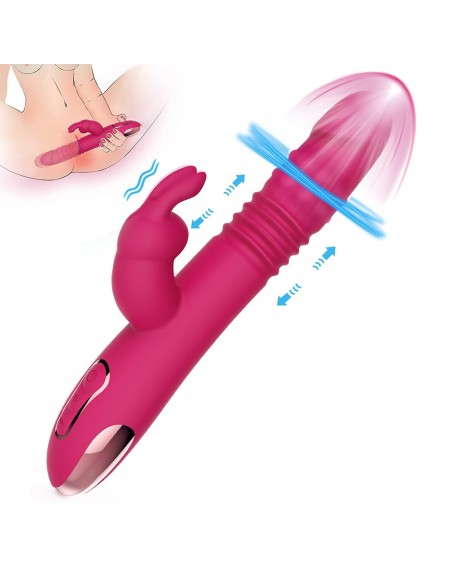 9.8" Triple Action Thrusting Rabbit Vibrator & G Spot Vibrator with 10 Patterns, Rechargeable Bunny Vibrator Sex Toys for Women & Couple Pleasure, Rabit Vibrator with Independent Clitoral Stimulator and Rotating Metal Beads, Waterproof