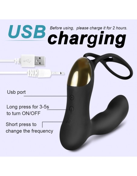 3 in 1 Remote Control Prostate Massager Vibrator with Dual Penis Ring, Vibrating Anal Plug Vibrator with 7 Modes, Waterproof G spot Vibrating Stimulator for Men Women Couple