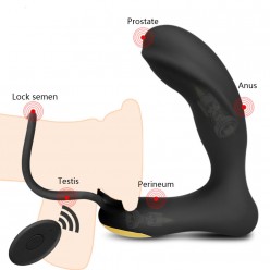 3 in 1 Remote Control Prostate Massager Vibrator with Dual Penis Ring, Vibrating Anal Plug Vibrator with 7 Modes, Waterproof G spot Vibrating Stimulator for Men Women Couple