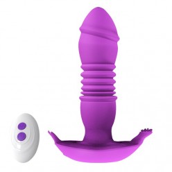 Remote Control Wireless Anal Vibrator Plug Toy with 3 Thrust Actions and 10 Vibration Modes, Purple Thrusting Anal Toy Stimulate the P-spot, Anus and Perineum Simultaneously