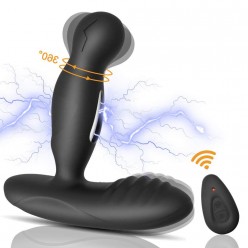 Vibrating Anal Sex Toy with Electric Shock, Anal Plug Vibrator with 16 Vibration Modes and 3 Wiggle Motion Remote Control for Hands Free Play