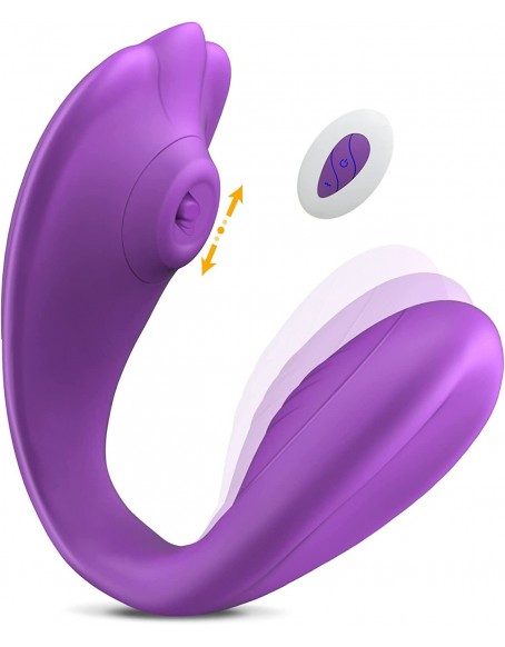 Wearable Gspot and Clit Stimulator Device with Bendable Silicone & Remote Control  for Women, 10 Suctions & 10 Vibrations Oral Sucking Sex Toy