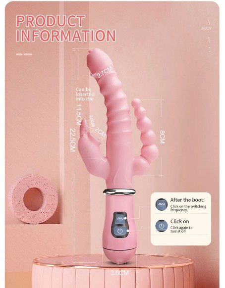 Multi-function Double Penetration Sex Toy, 12 Speed Double Penetration Dildo with Three Stimulators, 3 in 1 Dp Dildo Massage Your G-spot, Pink, Waterproof, Women Couples, Usb Magnetic