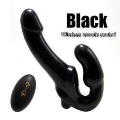 Wireless Remote Control Double Penetration Toys with 10 Vibration Modes for Lesbian Women Couples, Strapless Strap on Dildo Dp Vibrator, Double Ended G-spot Massager, Tpr, Usb Rechargeable, Black