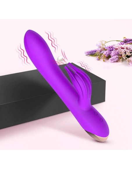 G Spot Rabbit Vibrator Purple Waterproof Dildo Vibrator With 8 Tentacles