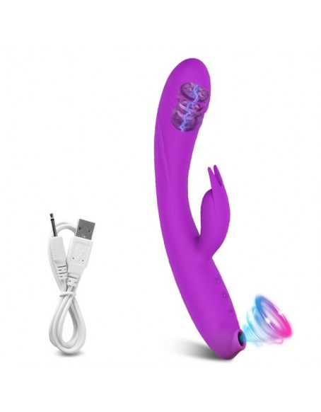 Purple 3 in 1 G Spot Vibrator 10 Speeds and 5 Sucking Modes Dildo Vaginal Clitoral Massager Waterproof Sex Rabbit for Women