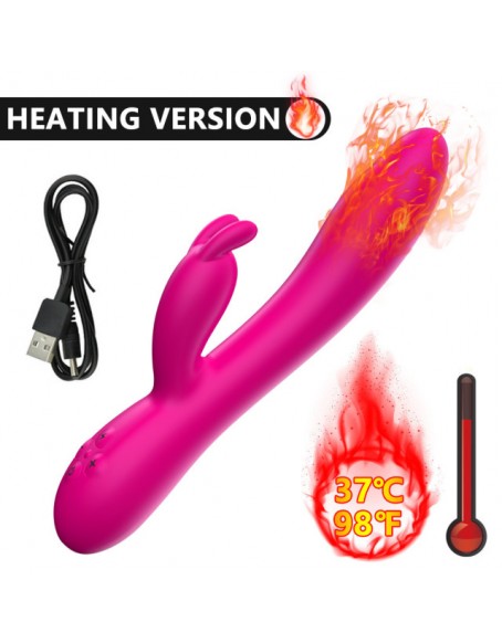 Rose Red Heating vibrator with rabbit 16 function Modes Realistic dildo rabbit vibrator Dual Motor Stimulator for Women Solo or Couple Fun Waterproof