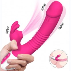 Silicone Big Rabbit Vibrator Rose Thrusting 7 Modes and Heating Function Rabbit Vibrator with Bunny Ears for Beginner Adult