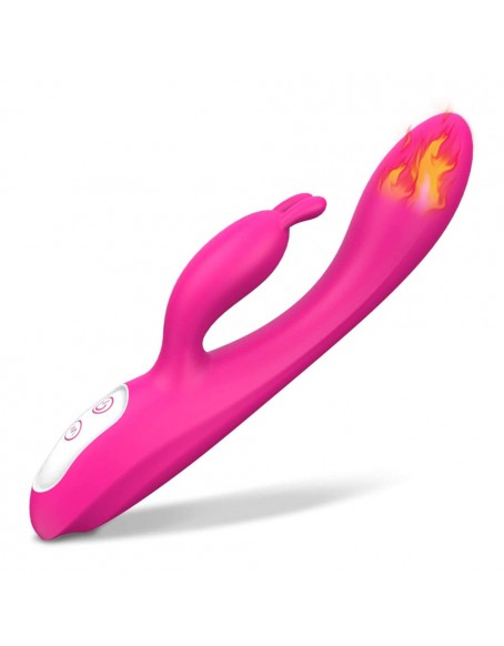 Red Rabbit Vibrator with Heating Function, 9 Powerful Vibrations, Dual Motor Rabbit Vibe for Clitoris G-spot Stimulation, Waterproof Rabbit Sex Toy for Women or Couple Fun
