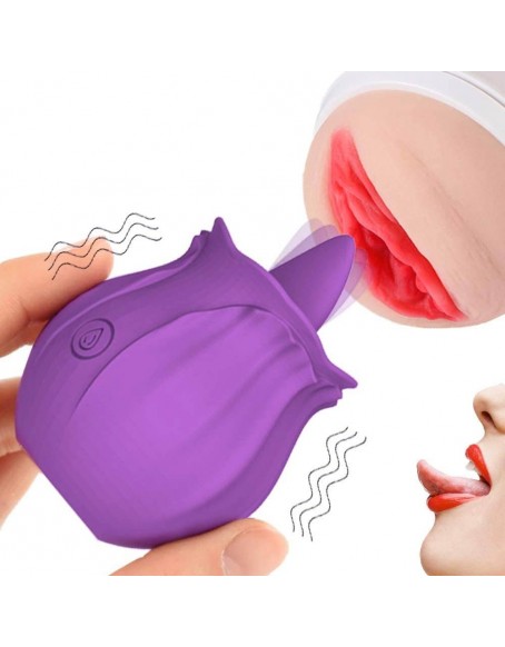 Rose Vibrator 2 in 1 Swing Tongue Clit Licking Vibrator with 10 Stimulating Modes, Best Rechargeable & Waterproof Nipples Clitoral Stimulator for Quick Orgasm, Purple G Spot Sex Toys for Couples