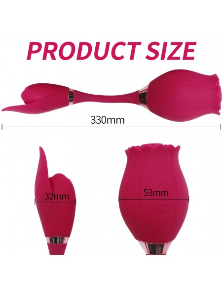The Rose Toy for Women with 10 Modes, Red Adult 3 in 1 Clitoral Licking Tongue Vibrator for Women Couples, Silicone Vibrating Nipples Clitoral Stimulator with 10 Modes Sucking