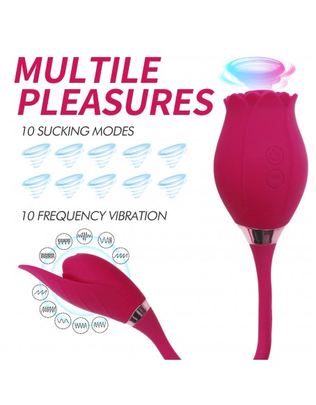 The Rose Toy for Women with 10 Modes, Red Adult 3 in 1 Clitoral Licking Tongue Vibrator for Women Couples, Silicone Vibrating Nipples Clitoral Stimulator with 10 Modes Sucking