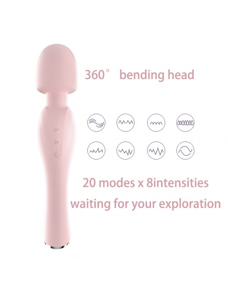 Original Most Powerful Women Wand Vibrator with 20 Modes, Handheld Massager Strong Personal Magic Massage with 8 Speeds, Pink Silicone Personal Massager Wand